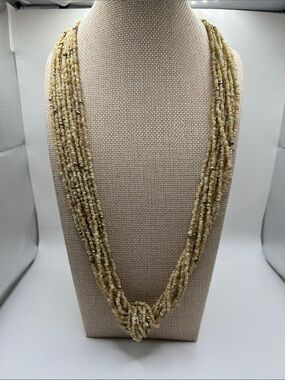 Multi-Strand Cream Beaded Knot Necklace Vintage Sea Shell Beads